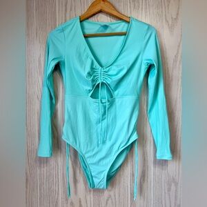 Celebrity Pink Swim Ruched Long Sleeve One-Piece Size L(11-13) NWOT